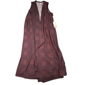 Lularoe Joy Sleeveless Vest Duster Womens XS Red Houndstooth Patch Maxi NWT